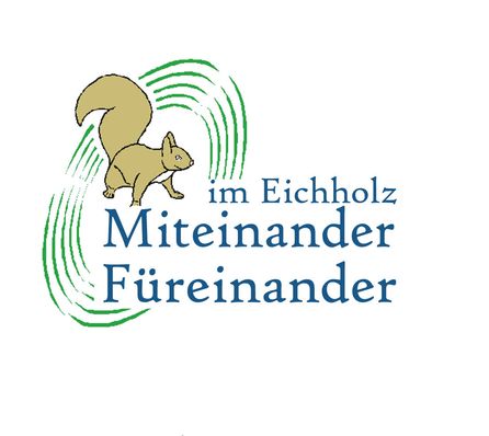 Eichhörnchen neben Schriftzug im Eichholz Miteinander Füreinander